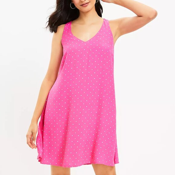 LOFT | Melrose Pink Dotted Criss Cross Back Swing Dress M NWT - Picture 1 of 7